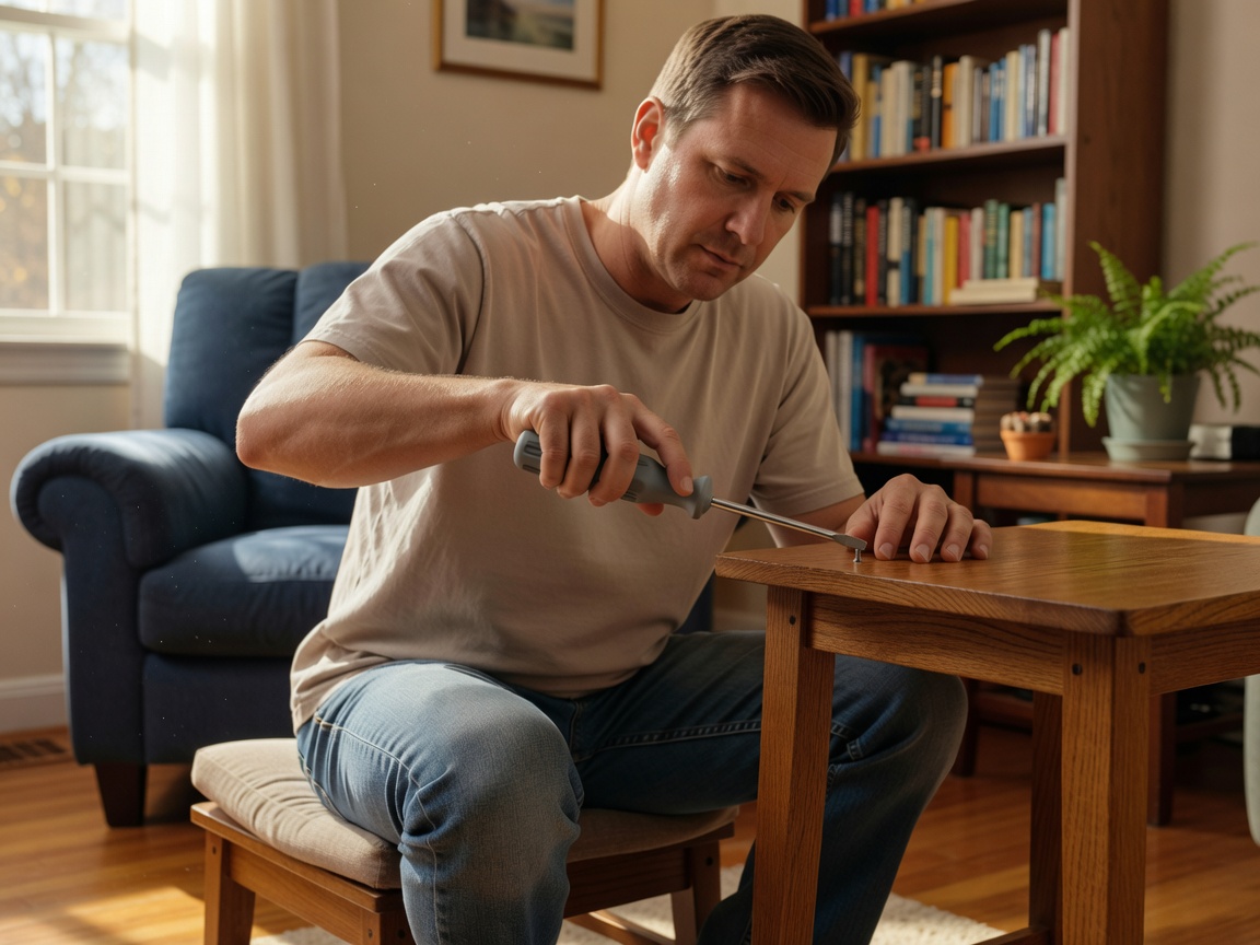 Person comfortably holding a household tool while completing a task at home